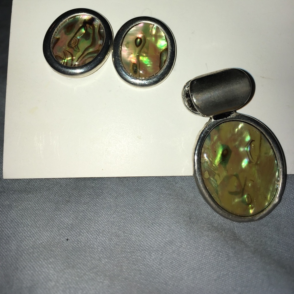 Abalone earrings with matching pendant
